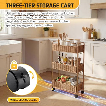 Utility Slim Storage Cart,3-Tier Rolling Kitchen Office Laundry Room Cart,Mobile Shelving Unit Organizer for Living Room Bathroom Baby Diaper Narrow Places (Natural, 3 Tiers-7.1 inch (W)) - color: Natural