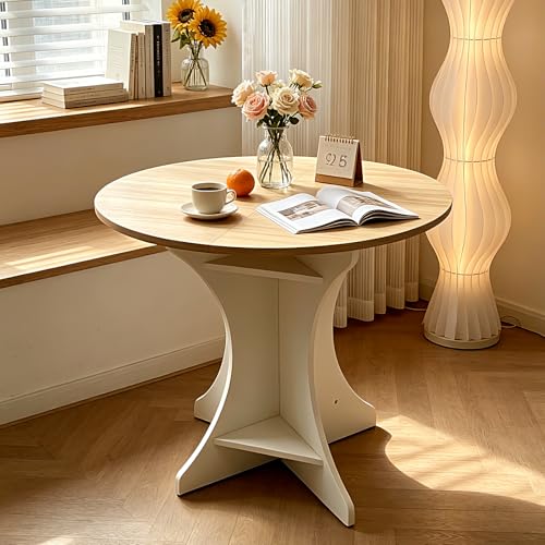 Lightdot 40" Round Dining Table Modern Circle Farmhouse Kitchen Table for 4 People Small Space Dining Room Table for Dining Room/Kitchen/Living Room-Walnut Wood Top & Pedestal Base - color: Walnut
