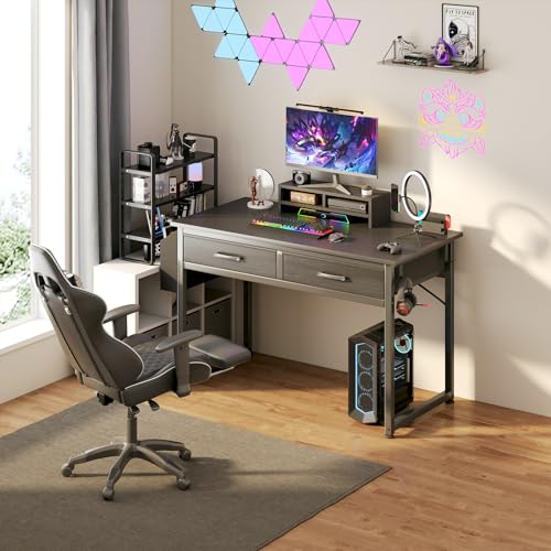 DLisiting Computer Desk with Fabric Drawers for Home Office Bedroom, 40 Inch Small Gaming Desk with 2 Drawers, Study Writing Table PC Desks, Black - color: Black, size: 39.4"