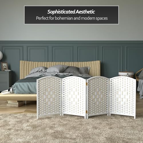Red Lantern 2 ft. Short Diamond Weave Fiber Folding Screen - White - 4 Panel - color: White, size: 4 Panel