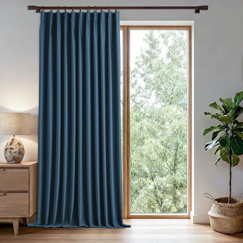 102 Inches Long Curtains Total Blackout Pinch Pleated Drape Linen Textured Farmhouse French Curtains for Living Room Thermal Room Darkening Window Curtain, Denim Blue72 by 102 - color: Denim Blue, size: 72"W x 102"L (Pack of 1)
