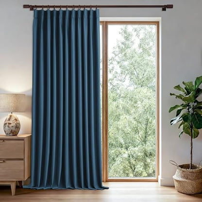 102 Inches Long Curtains Total Blackout Pinch Pleated Drape Linen Textured Farmhouse French Curtains for Living Room Thermal Room Darkening Window Curtain, Denim Blue72 by 102 - color: Denim Blue, size: 72"W x 102"L (Pack of 1)