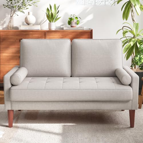 Vesgantti 48" Loveseat Sofa, Small Couch with Solid Wood Legs | Solid Wood Legs - color: Beige
