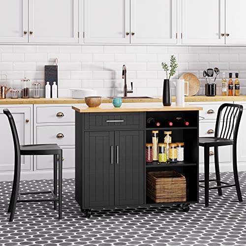 Shintenchi Kitchen Island Cart with Storage,Rolling Kitchen Island Side Table on Wheels with Large Worktop,Storage Cabinet,Towel Rack and Drawers for Kitchen,Dinning Room,Black - color: Black