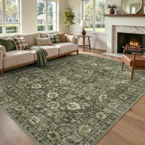 6x9 Ft Large Area Rugs for Living Room, Soft Non-Slip Machine Washable Rug, Vintage Stain Resistant Carpets for Bedroom Nursery Dining Room Home Decor (Green) - color: B-f06 Green, size: 6' x 9' (Rectangular)