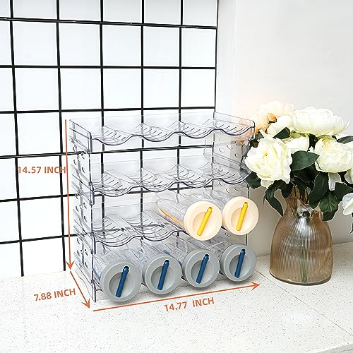 Plastic Stackable Bottle Storage Holder Rack Holds 16 Bottles,Free-Standing Water Bottle/Wine and Drink Organizer Shelf for Kitchen Cabinet,Fridge,Countertop,Pantry,Freezer,4 PackX4 Bottles,Clear - size: 4 Tier-Holds 16 Bottles