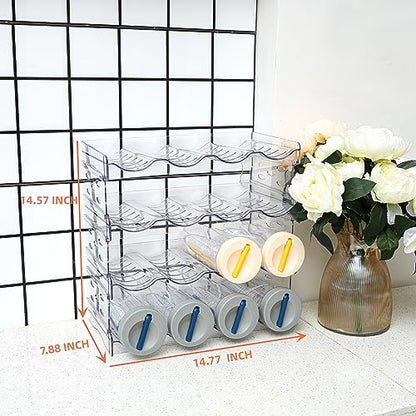 Plastic Stackable Bottle Storage Holder Rack Holds 16 Bottles,Free-Standing Water Bottle/Wine and Drink Organizer Shelf for Kitchen Cabinet,Fridge,Countertop,Pantry,Freezer,4 PackX4 Bottles,Clear - size: 4 Tier-Holds 16 Bottles