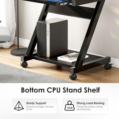 sogesfurniture Mobile Computer Desk with Pull-Out Keyboard Tray & Wheels | Modern Compact Rolling Workstation for Home Office, Small Portable Space Saving Laptop Table, 23.6"L x 18.9"W x 28.7"H, Black - color: Black