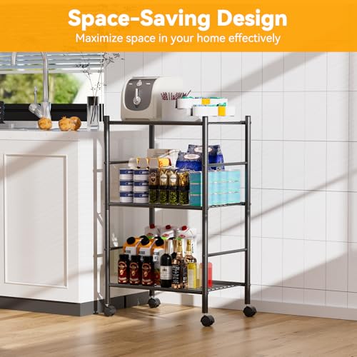 BolDuck 3 Tier Shelf Organizer Rack, Metal Shelving Unit with Wheels/Leveling Feet, Space-Saving Storage Shelves for Closet Laundry Bathroom Kitchen Pantry, 18.11" Wx12.6 Dx31.5 H - size: 3 Tier Shelf with Wheels
