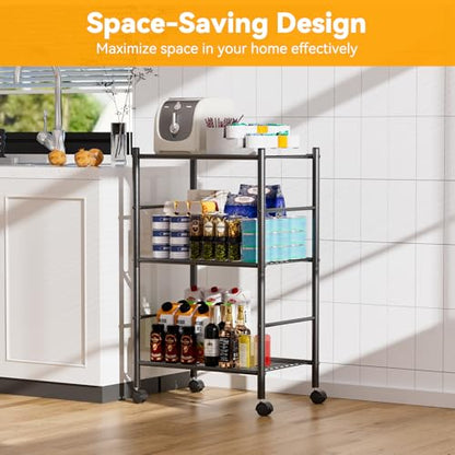 BolDuck 3 Tier Shelf Organizer Rack, Metal Shelving Unit with Wheels/Leveling Feet, Space-Saving Storage Shelves for Closet Laundry Bathroom Kitchen Pantry, 18.11" Wx12.6 Dx31.5 H - size: 3 Tier Shelf with Wheels