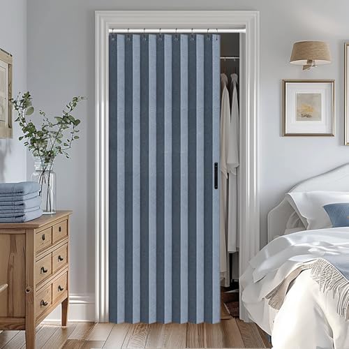 Vatge Accordian Style Door Curtains for Bedroom, and Closet Without Door, Room Divider Curtain for Living Room/Bathroom/Bedroom, 1 Panel with Tieback, W39 x L78, Blue - color: Blue, size: 39"W x 78"L (Pack of 1)