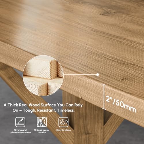 homary 70.9" Solid Wood Executive Desk, Rustic Farmhouse Home Office Desk with X-Trestle Base, Large Writing & Computer Table for Home Office, Study or Dining Space - size: 70.9"L x 31.5"W x 29.5"H