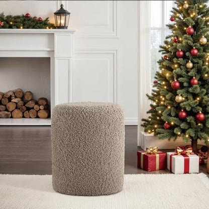 Modern Round Ottoman with Soft Padded Seat, Multifunctional Vanity Stool for Makeup, Upholstered Footrest Stool Ottoman Foot Stool for Living Room, Bedroom - color: Khaki