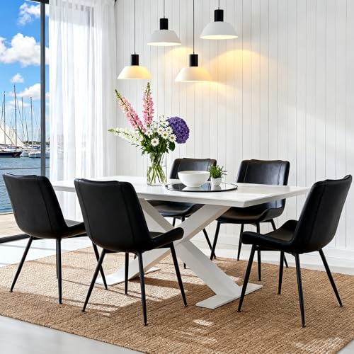Dining Chairs Set of 2, PU Leather Armless with Metal Legs Black | Fits Dining Rooms, Kitchens, Waiting room, Living rooms, Offices & Cafes, Easy to Clean Easy to assemble Adjustable Foot Pads - color: Black