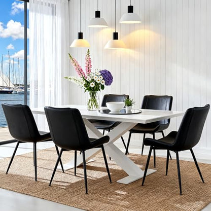 Dining Chairs Set of 2, PU Leather Armless with Metal Legs Black | Fits Dining Rooms, Kitchens, Waiting room, Living rooms, Offices & Cafes, Easy to Clean Easy to assemble Adjustable Foot Pads - color: Black