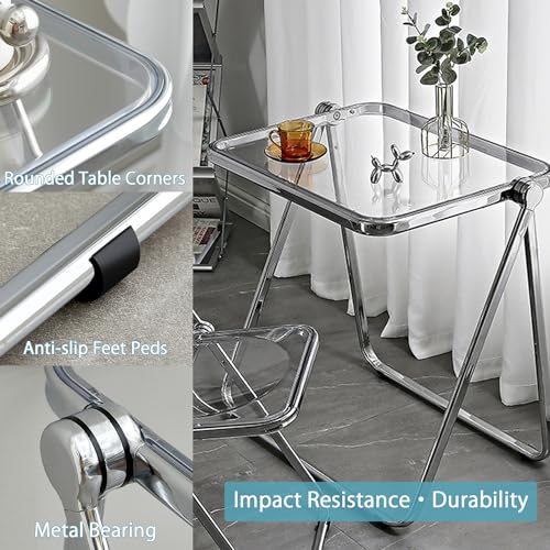 KAIHAOWIN Folding TV Tray Table Acrylic Foldable Table No Assembly Required Tiny Desk for Home Office Side Table Small Computer Desk for Small Spaces (Clear) - color: Clear