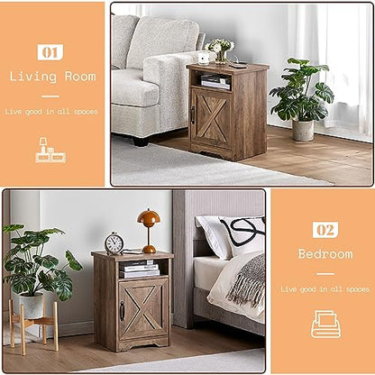 AMERLIFE 3 Piece Farmhouse Living Room Coffee Table Set, Barnwood | Coffee Table & 2 End Tables with Charging Station and USB Ports, Farmhouse Style, Barn Door Design, Living Room Furniture - color: Barnwood