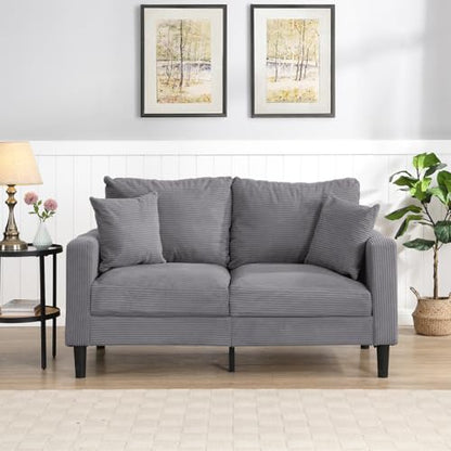 57 " Loveseat Sofa Couch, Upholstered 2 Love Seat Sofas with 2 Pillows Soft Cushions & Sturdy Frame, Space Saving Modern Small Sofa, Living Room Bedroom Apartment Small Space (Light Gray, 2 Seat) - color: Light Gray, size: 2 Seat