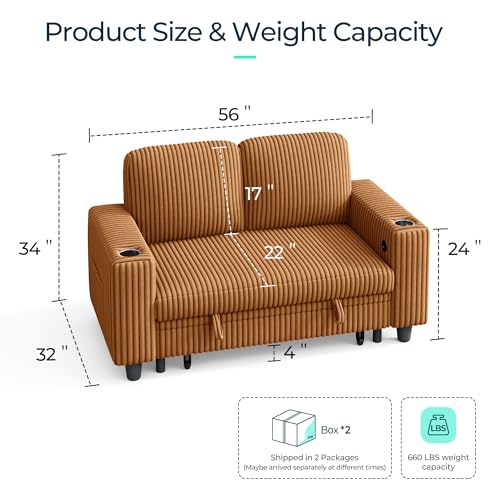 LINSY HOME Sectional Couches for Living Room, 56" Loveseat(Storage), Brown | 2 seater sofa for small spaces,corduroy couch with storage - color: Brown