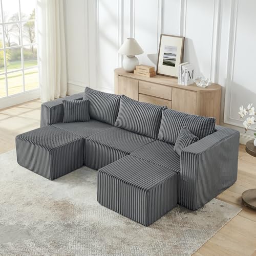 Compact Modular sectional,Compressed Corduroy Sofa with Modern Minimalist Style, Ultra-Comfy Compression Modular Sofa with Space-Saving Efficient Design-Gray