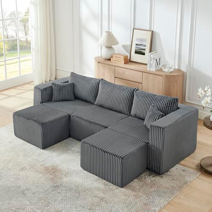 Compact Modular sectional,Compressed Corduroy Sofa with Modern Minimalist Style, Ultra-Comfy Compression Modular Sofa with Space-Saving Efficient Design-Gray