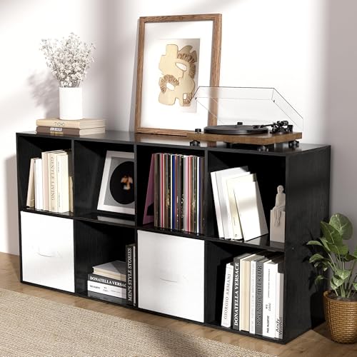 8 Cube Storage Organizer, 11 in Black Cube Shelf, Wood Cubby Storage Organizer with Back Panel & Open Compartments, Vertical or Horizontal Cube Bookshelf Bookcase for Living Room, Bedroom, Entryway - color: Black, size: 8 Cube-11in
