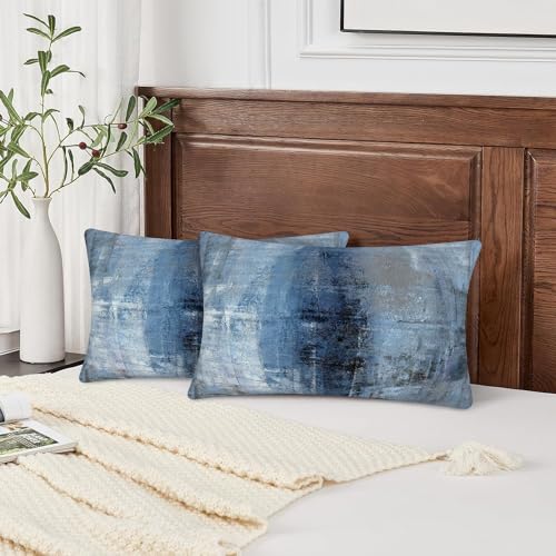 Throw Pillow Covers for Couch, 20x12 Inch, Set of 2, Grey Blue | Decorative Throw Pillow Covers Cushion Covers for Couch Bedroom Sofa Living Room - color: Blue and Grey, size: 20" x 12" (Pack of 2)