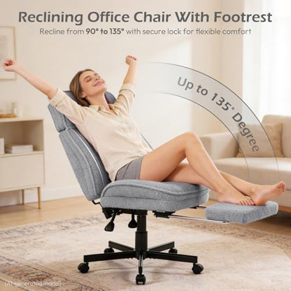 Criss Cross Chair with Wheels - Home Office Desk Chairs with Foot Rest, Morden Comfy Swivel Makeup Chair for Vanity, Ergonomic Cross Legged Office Chair with High Back & Wide Seat, Grey - color: Grey