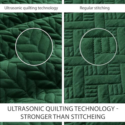 MOONLIGHT20015 Twin Quilt Set (66" x 86") with 1 Pillow Sham (20" x 26"+2") for All Seasons - 2 Pcs Reversible Bedding Set Lightweight Microfiber Coverlet Embossed Pattern Quilted Bedspread (Emerald) - color: Emerald, size: Twin