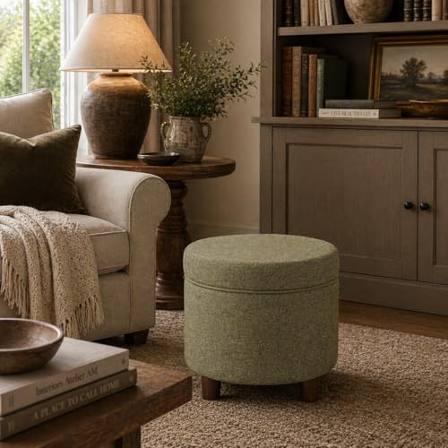 HomePop 19" Round Storage Ottoman - Green Tweed - color: Green Tweed