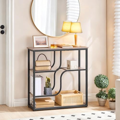 HOOBRO 29.5" Console Table, 5-Tier Narrow Entryway Table, Behind Couch Table with Storage Shelves, Sofa Table for Hallway, Living Rooms, Entryway, Greige and Black BG69XG01 - color: Greige + Black