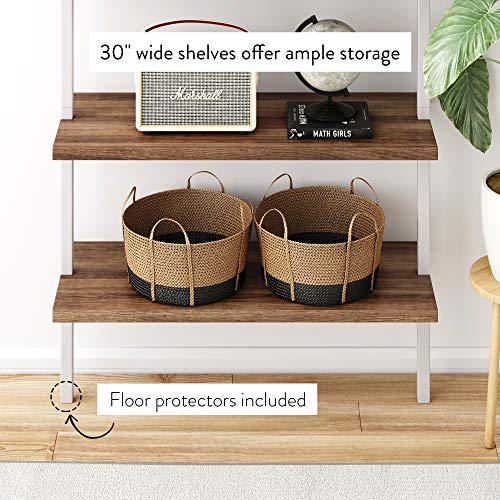 Nathan James Theo 6-Shelf Tall Bookcase, Wall Mount Bookshelf with Natural Wood Finish and Industrial Metal Frame, Rustic Oak/White - color: Oak/Matte White, size: 1