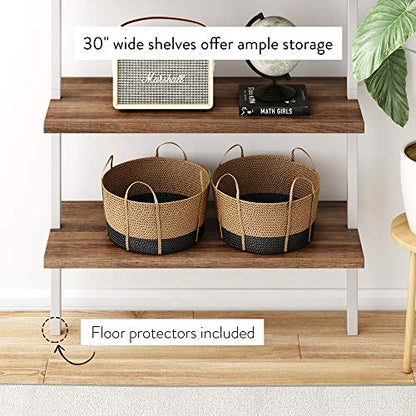 Nathan James Theo 6-Shelf Tall Bookcase, Wall Mount Bookshelf with Natural Wood Finish and Industrial Metal Frame, Rustic Oak/White, Set of 2 - color: Oak/Matte White, size: Set of 2