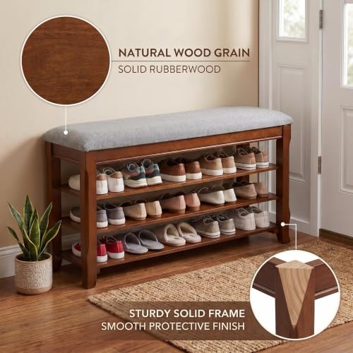 SolidWood Entryway Shoe Rack Storage Bench, Flip-Top Soft-Close Lid, 39.4'' | 550 lbs Max Load, Adjustable Shelves, Cushioned Entryway Shoe Organizer for Closet, Hallway, Foyer - size: 39.4"