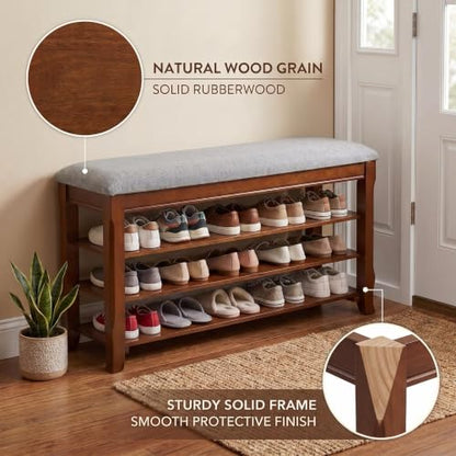 SolidWood Entryway Shoe Rack Storage Bench, Flip-Top Soft-Close Lid, 39.4'' | 550 lbs Max Load, Adjustable Shelves, Cushioned Entryway Shoe Organizer for Closet, Hallway, Foyer - size: 39.4"