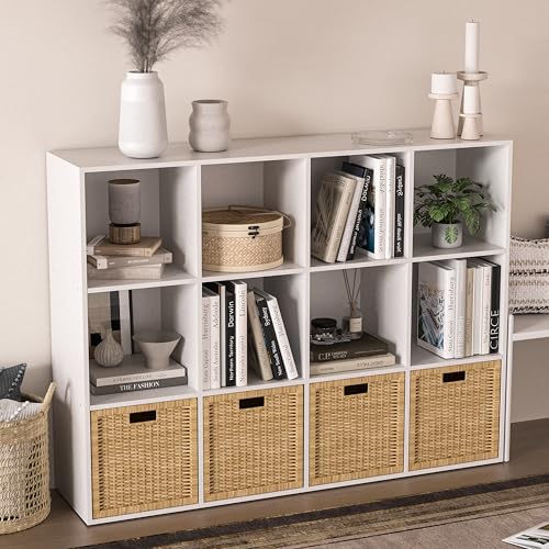 Wooden 12 Cube Storage Organizer with Closed Back Panel,White Cube Shelf Cubby Storage Organizer with Compartments for Living,Bookshelf, Easy to Install (White, 12-Cube-11in) - color: White, size: 12-Cube-11in