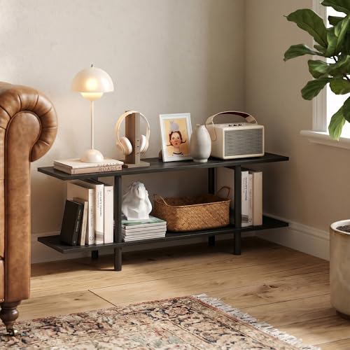 2-Tier 47.2 Wide Toolless Open Shelves Book Shelf, Round Tubes Storage Shelves, Accent Display Shelf for Organization and Storage, Garage, Home Office, Living Room, Espresso - color: Espresso/Black, size: 2 Tier