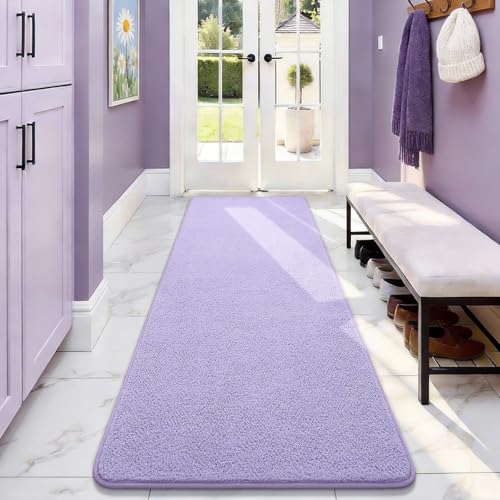 BENRON Soft Runner Rugs for Bedroom Hallway 2x6 Light Purple, Washable | Minimalist, Low Pile, Long Runners for Kitchen Laundry Dorm, Kids Room - color: Purple, size: 2' x 6' (Runner)