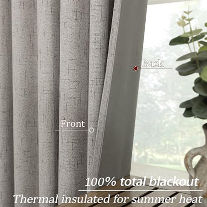 KOUFALL 52x45 Inches Long Taupe Back Tab Linen Blackout Curtains for Living Room - color: Taupe, size: 52"W x 45"L (Pack of 2)
