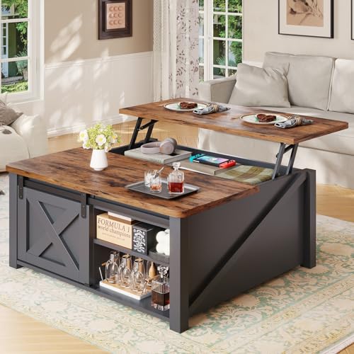 SEDETA 31.5" Lift Top Coffee Table with Storage, Square Coffee Tables for Living Room, Farmhouse Coffee Table with Large Hidden Storage Compartment and Adjustable Shelves, Black - color: Black