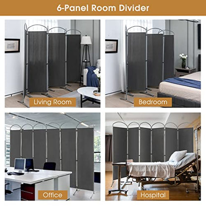 Giantex 1.8m(6.2피트) 접이식 6패널 룸 디바이더 그레이 - 330.2cm(130인치) 너비의 독립형 접이식 패브릭 프라이버시 스크린, 경량 휴대용 파티션 벽 칸막이 및 분리기, 홈 오피스, 아파트, 스튜디오용 - color: 회색., size: 6-Panel