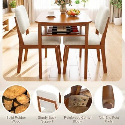Giantex Dining Table Set for 2, Space Saving Kitchen Table and Chairs Set w/Rubber Wood Frame, Storage Rack, Padded Seats & Backrests, Dinette Set for Small Space, Apartment, Dining Room, Walnut - color: Walnut