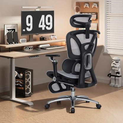 MALOL Ergonomic Office Chair, 400lbs High Back Mesh Desk Chair with 6D Armrests, 3D Headrest, Adjustable Lumbar Support, Seat Depth Adjustment, Tilt Lock, Metal Base & PU Wheels, Grey - color: Grey