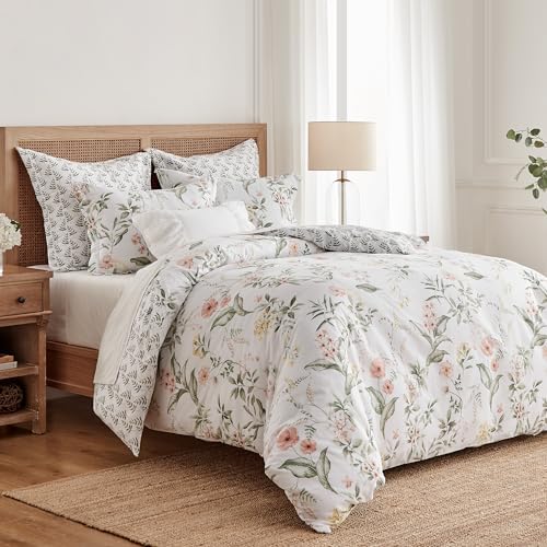 Levtex Home Viviana Reversible Full/Queen Comforter Set (90x94in) with 2 Pillowcases (26x20in) - Floral - Blush, Green, White - 100% Cotton Full/Queen Size Comforter Set - Soft, Pre-Washed - color: Multicolor, size: Comforter - Full/Queen