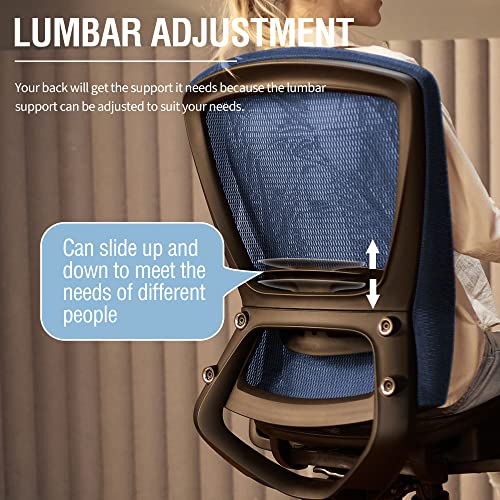 Mesh Office Chair,Ergonomic Computer Desk Chair,Sturdy Task Chair- Adjustable Lumbar Support & Armrests,Tilt Function,Comfort Wide Seat,Swivel Home Office Chair (Blue) - color: Blue