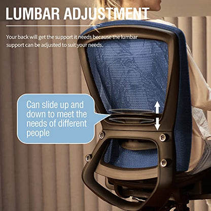 Mesh Office Chair,Ergonomic Computer Desk Chair,Sturdy Task Chair- Adjustable Lumbar Support & Armrests,Tilt Function,Comfort Wide Seat,Swivel Home Office Chair (Blue) - color: Blue