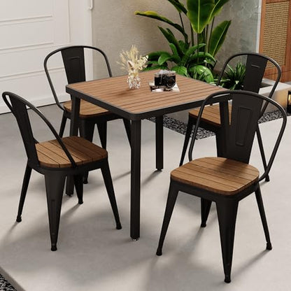 Alunaune 18inch Outdoor Metal Patio Dining Chairs Set of 4 High Back Classic Chic Iron Farmhouse Barstools Industrial Coffee Bar Stools Bistro Cafe Side Chair-Black - color: Outdoor Black
