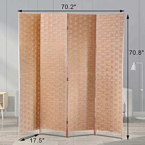 Meet Perfect 4-Panel Room Divider Privacy Screen,6 FT Wooden Woven Folding Screen,Foldable Mesh Wall Divider, Freestanding Room Partitions/Separator/Dividers Double-Weaved with Two-Way Hinges- Natural - color: Natural, size: 4 panels