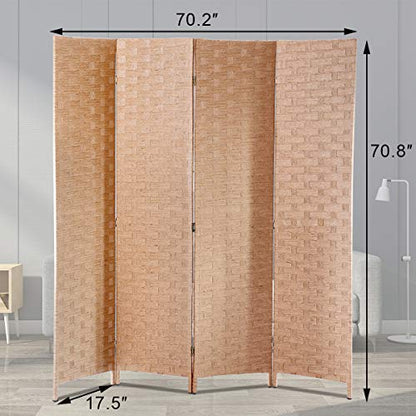 Meet Perfect 4-Panel Room Divider Privacy Screen,6 FT Wooden Woven Folding Screen,Foldable Mesh Wall Divider, Freestanding Room Partitions/Separator/Dividers Double-Weaved with Two-Way Hinges- Natural - color: Natural, size: 4 panels