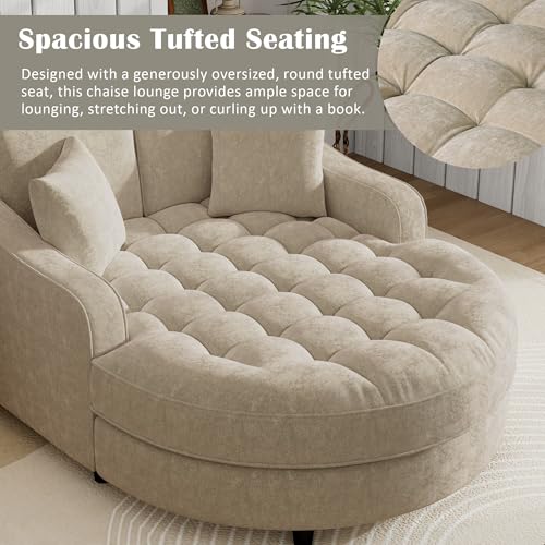 55" Modern 2-Seater Chaise Lounge Sofa Bed - Chenille Upholstered Loveseat Couch with Tufted Seat & Detachable Pillows, Space-Saving Sleeper Sofa (Champagne) - color: Champagne